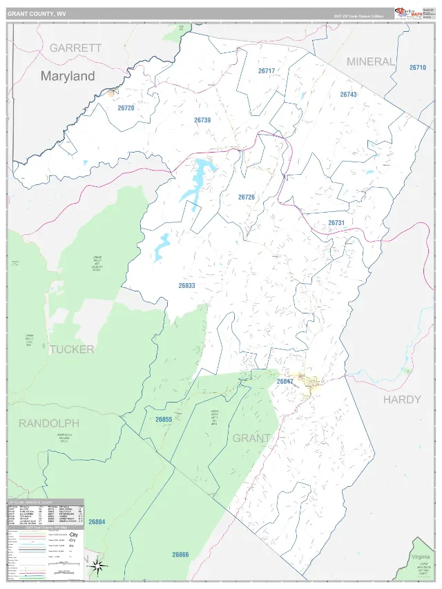 Grant County, WV ZIP Code Wall Map, Classic style