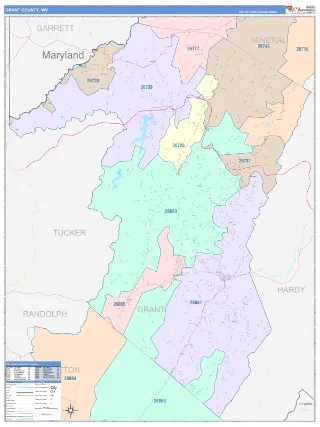 Grant County, WV ColorCast style ZIP Code wall map