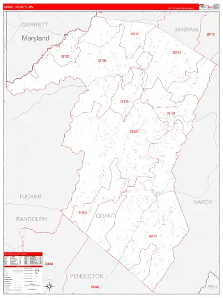 Grant County, WV RedLine style ZIP Code wall map