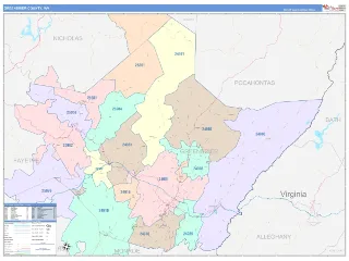 Greenbrier County, WV ColorCast style ZIP Code wall map