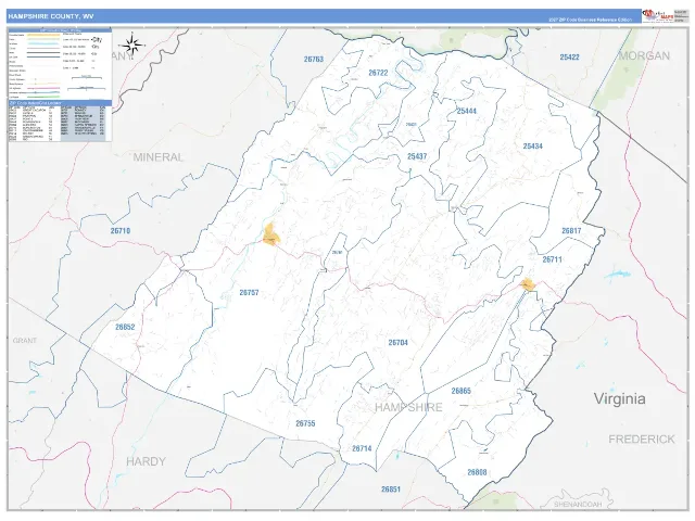 Hampshire County, WV ZIP Code Wall Map, Business Reference style