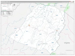 Hampshire County, WV Classic style ZIP Code wall map