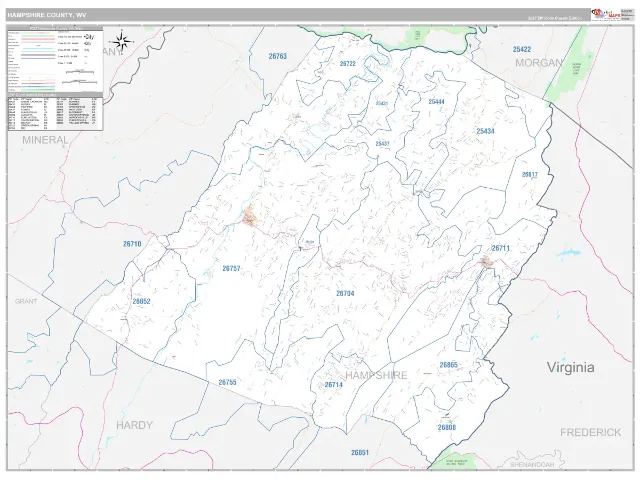 Hampshire County, WV ZIP Code Wall Map, Classic style