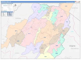 Hampshire County, WV ColorCast style ZIP Code wall map
