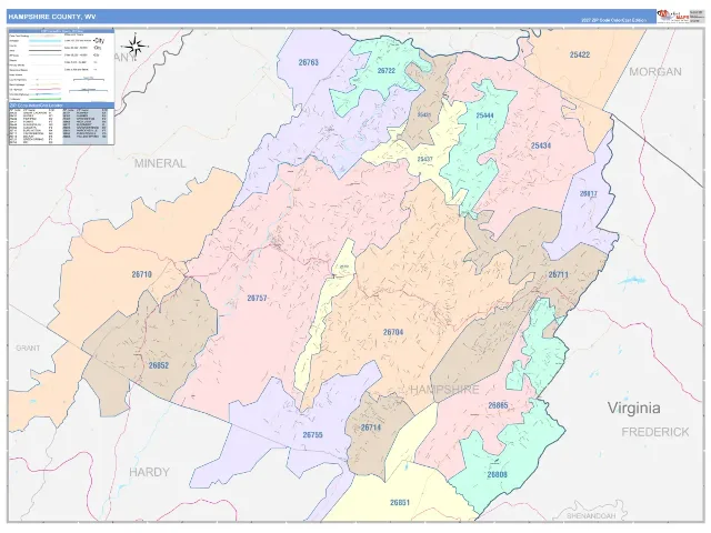 Hampshire County, WV ZIP Code Wall Map, ColorCast style
