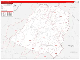 Hampshire County, WV RedLine style ZIP Code wall map