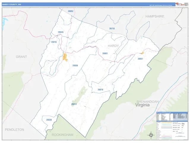 Hardy County, WV ZIP Code Wall Map, Business Reference style