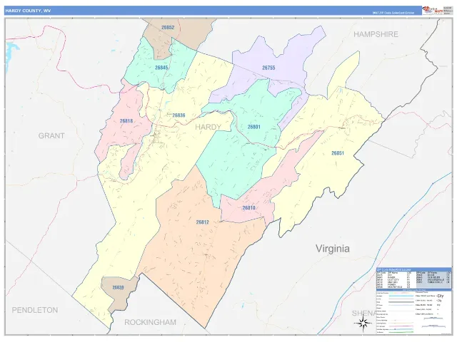 Hardy County, WV ZIP Code Wall Map, ColorCast style