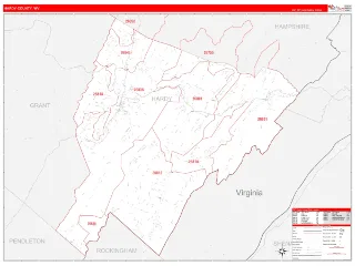 Hardy County, WV RedLine style ZIP Code wall map