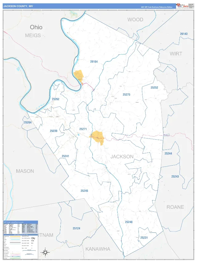 Jackson County, WV ZIP Code Wall Map, Business Reference style