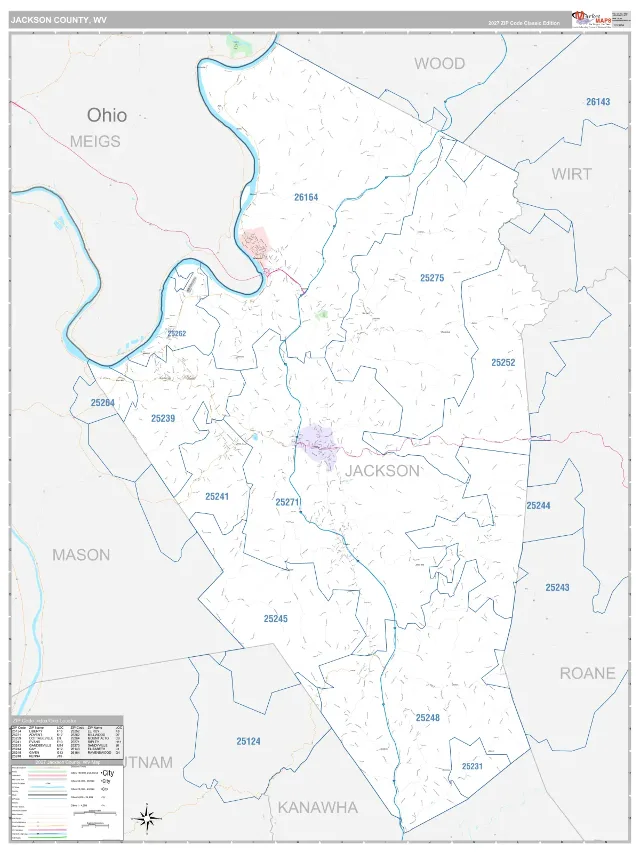 Jackson County, WV ZIP Code Wall Map, Classic style