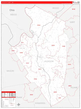 Jackson County, WV RedLine style ZIP Code wall map