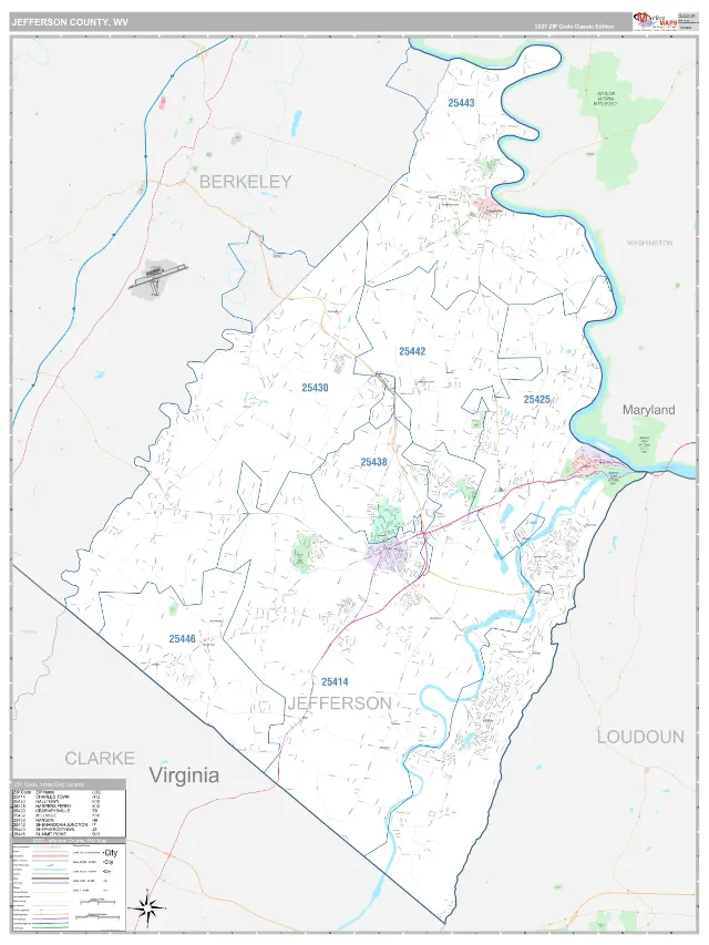 Jefferson County, WV ZIP Code Wall Map, Classic style