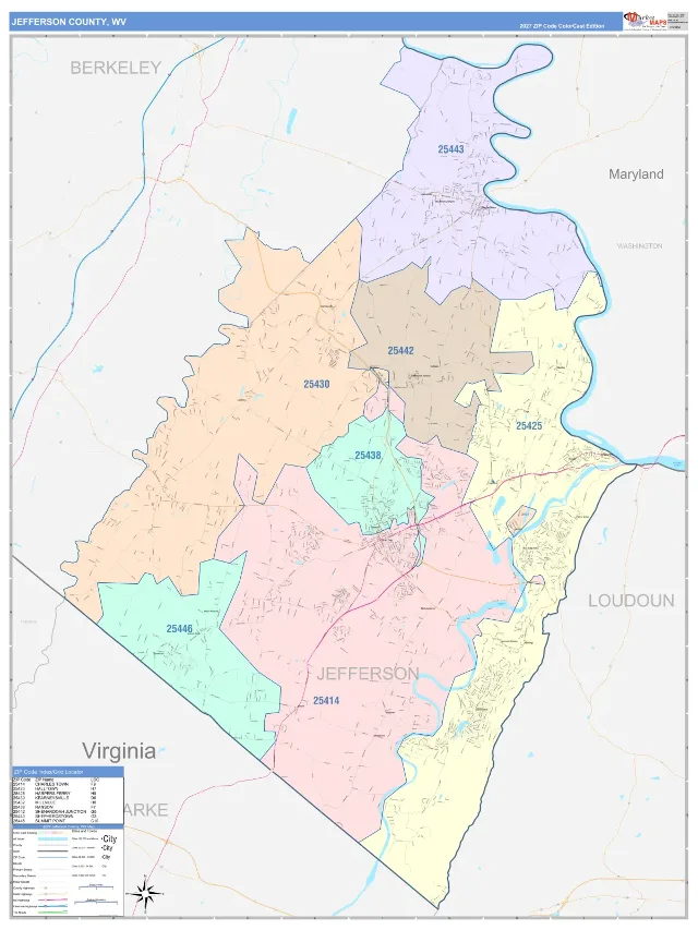 Jefferson County, WV ZIP Code Wall Map, ColorCast style