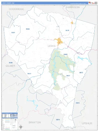 Lewis County, WV Business Reference style ZIP Code wall map