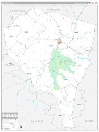 Lewis County, WV Classic style ZIP Code wall map