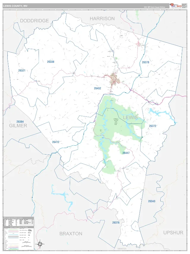 Lewis County, WV ZIP Code Wall Map, Classic style