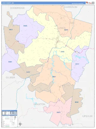 Lewis County, WV ColorCast style ZIP Code wall map