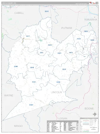 Lincoln County, WV Classic style ZIP Code wall map