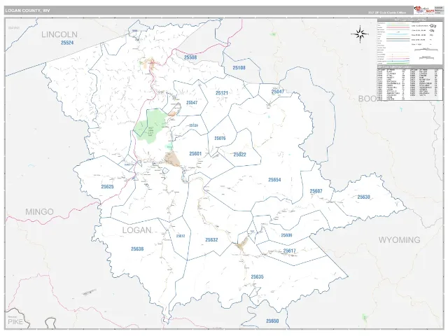 Logan County, WV ZIP Code Wall Map, Classic style