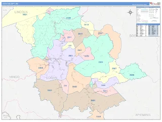 Logan County, WV ColorCast style ZIP Code wall map