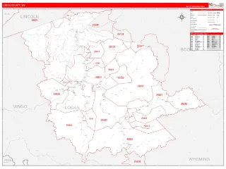 Logan County, WV RedLine style ZIP Code wall map