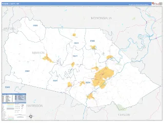 Marion County, WV Business Reference style ZIP Code wall map