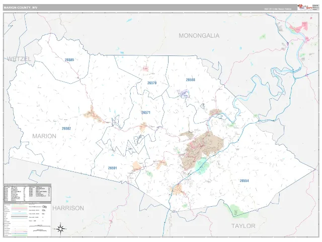 Marion County, WV ZIP Code Wall Map, Classic style