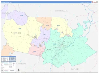 Marion County, WV ColorCast style ZIP Code wall map