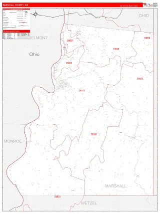 Marshall County, WV RedLine style ZIP Code wall map