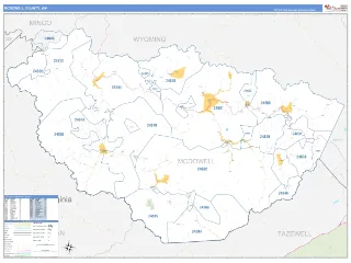 McDowell County, WV Business Reference style ZIP Code wall map