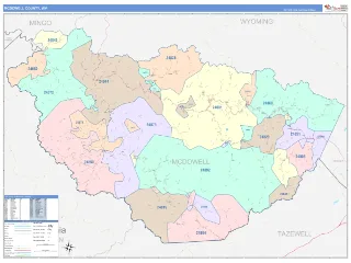 McDowell County, WV ColorCast style ZIP Code wall map
