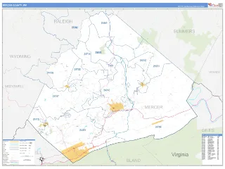 Mercer County, WV Business Reference style ZIP Code wall map
