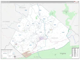 Mercer County, WV Classic style ZIP Code wall map