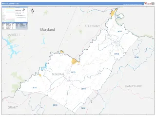 Mineral County, WV Business Reference style ZIP Code wall map