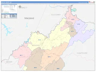 Mineral County, WV ColorCast style ZIP Code wall map