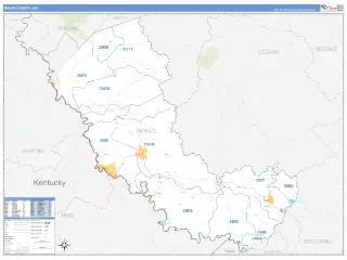 Mingo County, WV Business Reference style ZIP Code wall map
