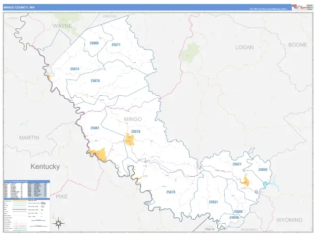 Mingo County, WV ZIP Code Wall Map, Business Reference style