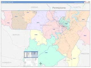 Monongalia County, WV ColorCast style ZIP Code wall map