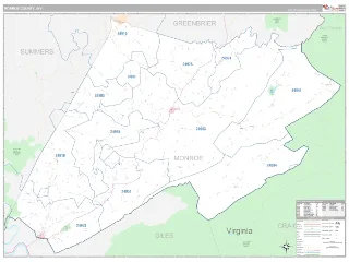 Monroe County, WV Classic style ZIP Code wall map