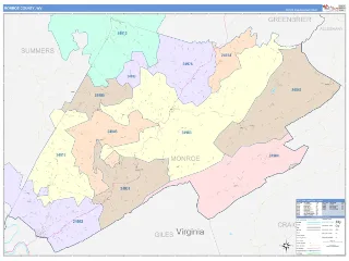 Monroe County, WV ColorCast style ZIP Code wall map