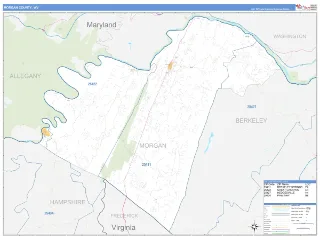 Morgan County, WV Business Reference style ZIP Code wall map