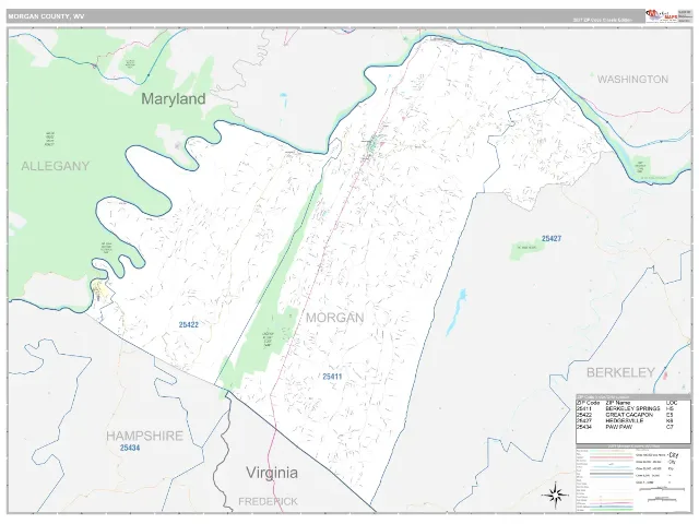 Morgan County, WV ZIP Code Wall Map, Classic style