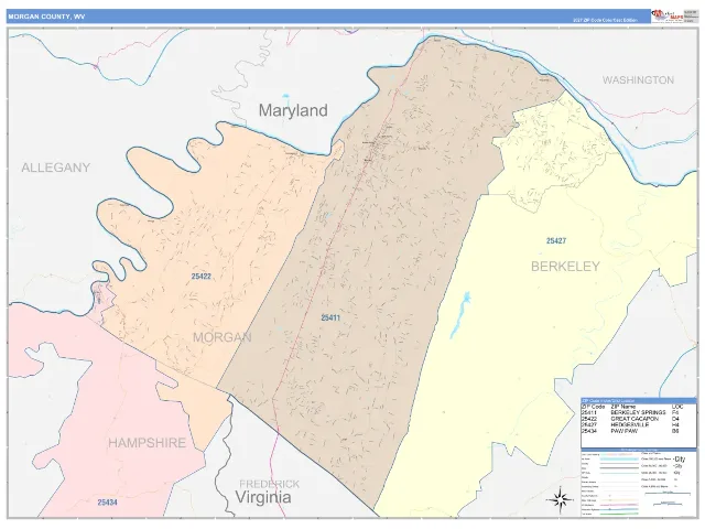 Morgan County, WV ZIP Code Wall Map, ColorCast style