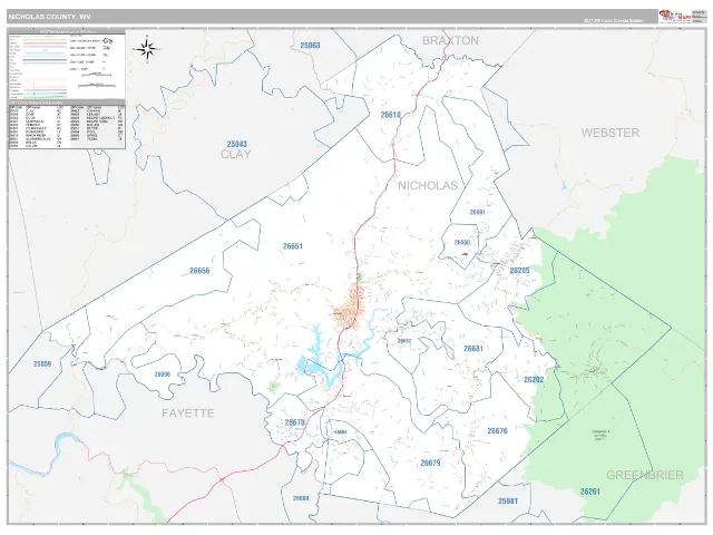 Nicholas County, WV ZIP Code Wall Map, Classic style