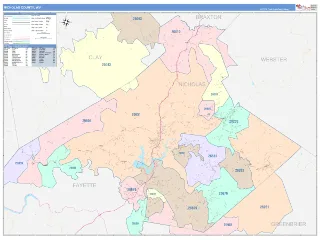 Nicholas County, WV ColorCast style ZIP Code wall map