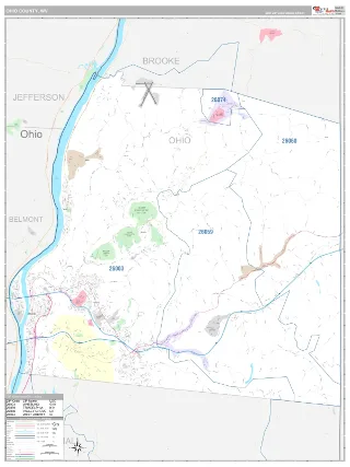 Ohio County, WV Classic style ZIP Code wall map