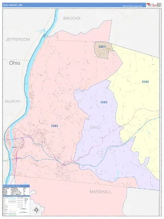 Ohio County, WV ColorCast style ZIP Code wall map