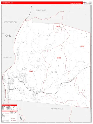 Ohio County, WV RedLine style ZIP Code wall map