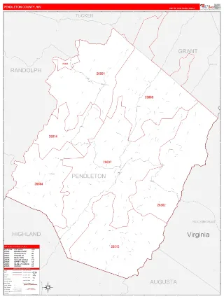Pendleton County, WV RedLine style ZIP Code wall map